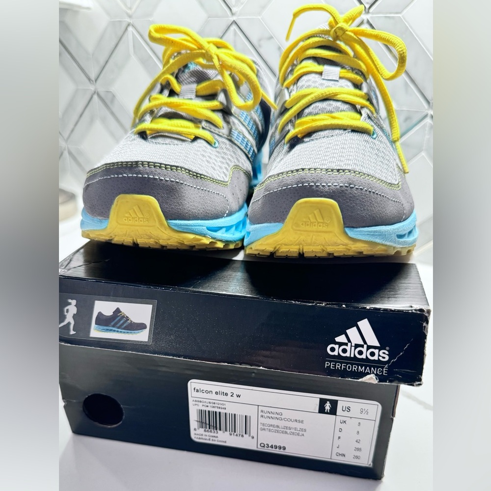 Womens Adidas Falcon Elite 2 Gray Blue Running Shoes Sneakers - Picture 5 of 8